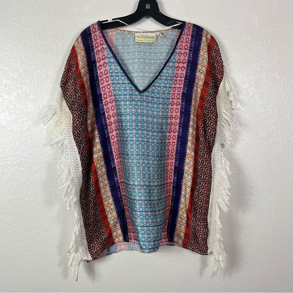 Wanderlujo multicolor cover up top fringe side size medium boho chic